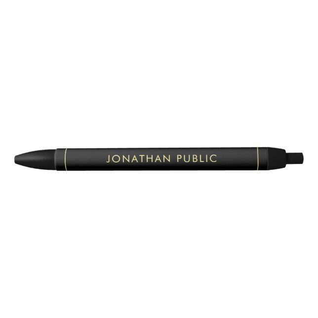 Stylo Noir Nom Personnalisé Modèle Élégant Noir Et Or (Devant)