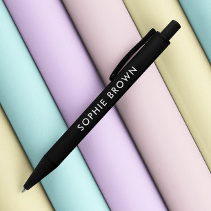 Stylo Noir Nom personnalisé   Moderne minimaliste élégant ten