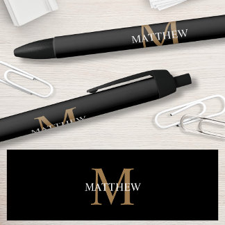 Stylo Noir Nom personnalisé Monogramme noir