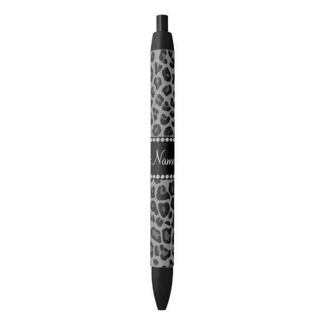 Stylo Noir Nom personnalisé motif léopard noir (devant Vertical)