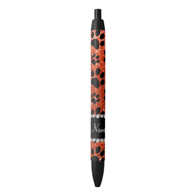 Stylo Noir Nom personnalisé neon orange parties scintillant n (devant Vertical)