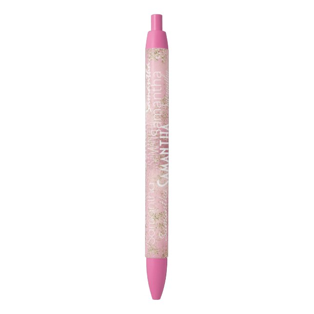 Stylo Noir Nom personnalisé Parties scintillant or rose (devant Vertical)