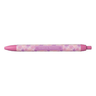 Stylo Noir Nom personnalisé Retro rose violet rose