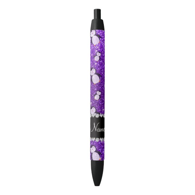 Stylo Noir Nom personnel indigo pingouins à parties scintilla (devant Vertical)