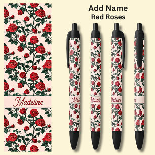 Stylo Noir Nom Roses rouges en rose