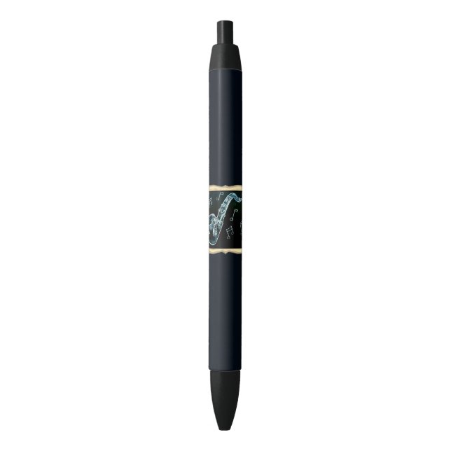 Stylo Noir Notes de saxophone et de musique (devant Vertical)