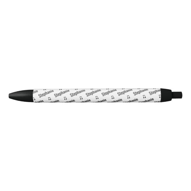 Stylo Noir Notes musicales mignonnes avec nom Fun Writing (Devant)