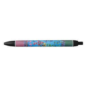 Stylo Noir Œuvre d'art faite main - La Roue de Fleurs