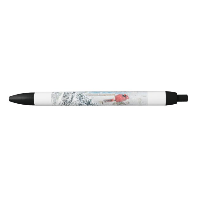 Stylo Noir Oiseau cardinal rouge dans un magnifique Birch Tre (Devant)