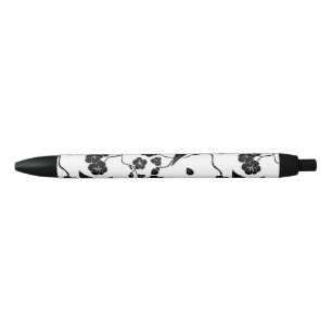 Stylo Noir Oiseaux Motifs noirs et blancs sur les fleurs de c