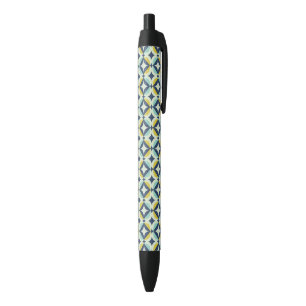 Stylo Noir Or géométrique et motif bleu