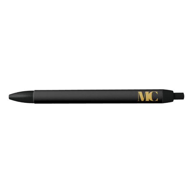 Stylo Noir Or Noir Monogramme Élégant Moderne (Devant)