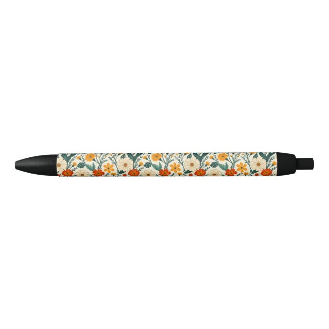 Stylo Noir Orange Russet et crème florale (Devant)