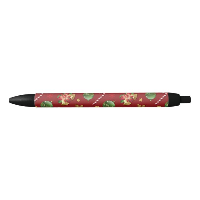 Stylo Noir Ornementation de Noël et Motif Sucre de canne (Devant)