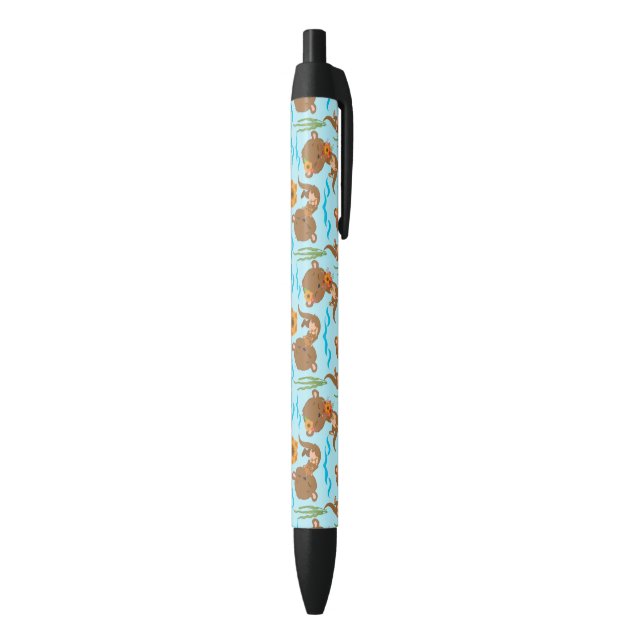 Stylo Noir Otter Family Orange Flowers Floral Aquatic Animal (Bas (Vertical))