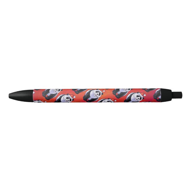 Stylo Noir Ours de panda à Santa Hat sur Rouge (Devant)