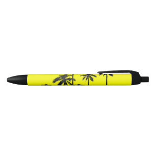 Stylo Noir Palmiers jaunes d'été coloré et tropicaux au n