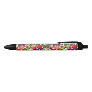 Stylo Noir Papillon vintage Jardin de lapin Aquarelle florale