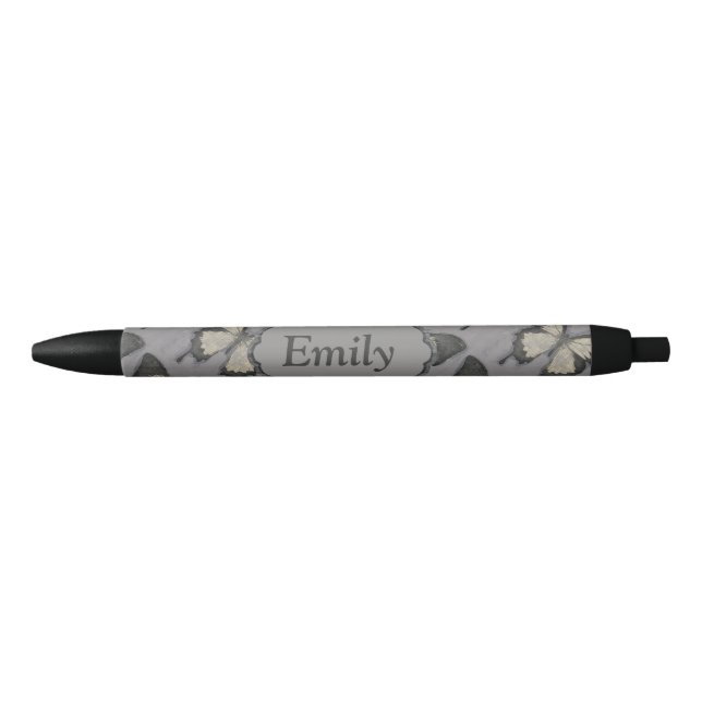 Stylo Noir Papillon violet (Devant)