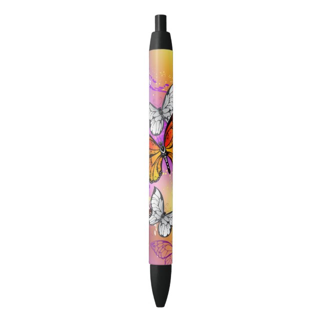 Stylo Noir Papillons Monarque sur Arrière - plan pourpre (devant Vertical)