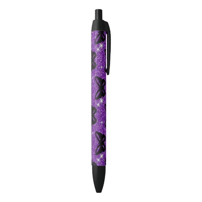Stylo Noir Papillons Parties scintillant violettes Insectes a (Bas (Vertical))