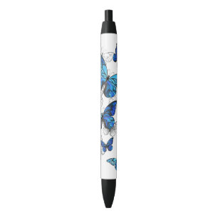 Stylo Noir Papillons volants bleus Morpho