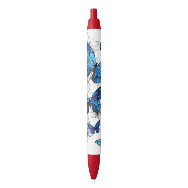 Stylo Noir Papillons volants bleus Morpho (devant Vertical)