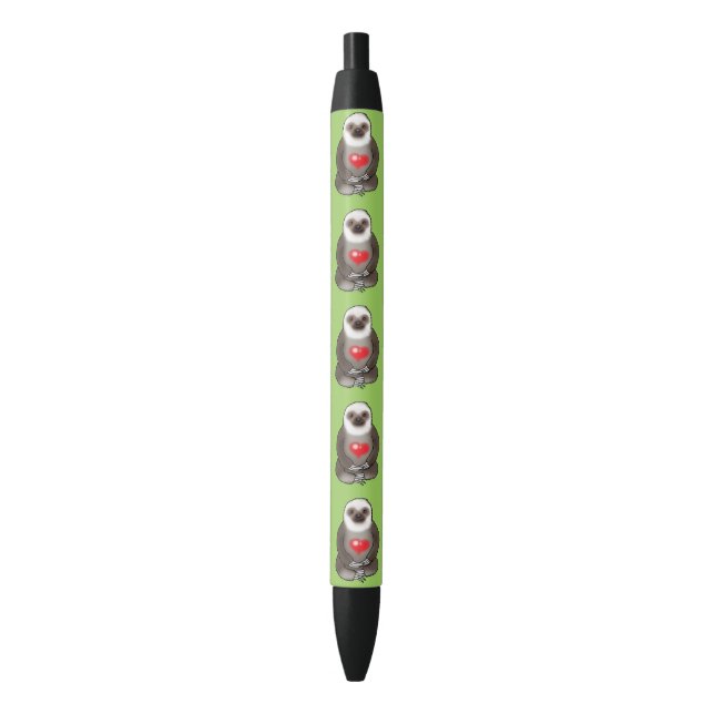 Stylo Noir paresse mignonne avec le coeur rouge (devant Vertical)