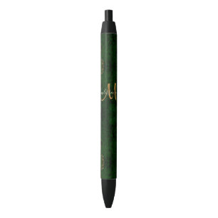 Stylo Noir Parties scintillant d'or vert chic Agate Monogramm