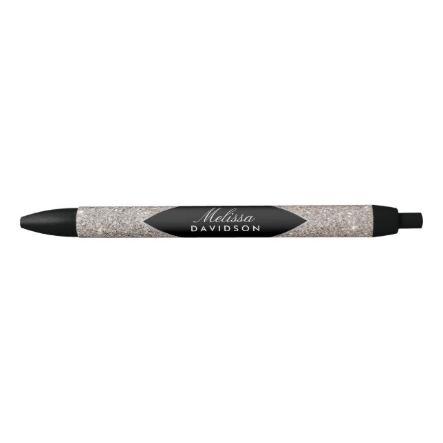 Stylo Noir Parties scintillant et glamour en argent (Devant)
