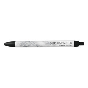 Stylo Noir Parties scintillant Marbre blanc en argent