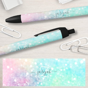 Stylo Noir Parties scintillant Pastel Bokeh Girly Colorée Mot