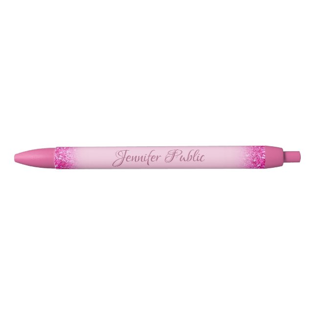 Stylo Noir Parties scintillant rose brillant Modèle de nom pe (Devant)