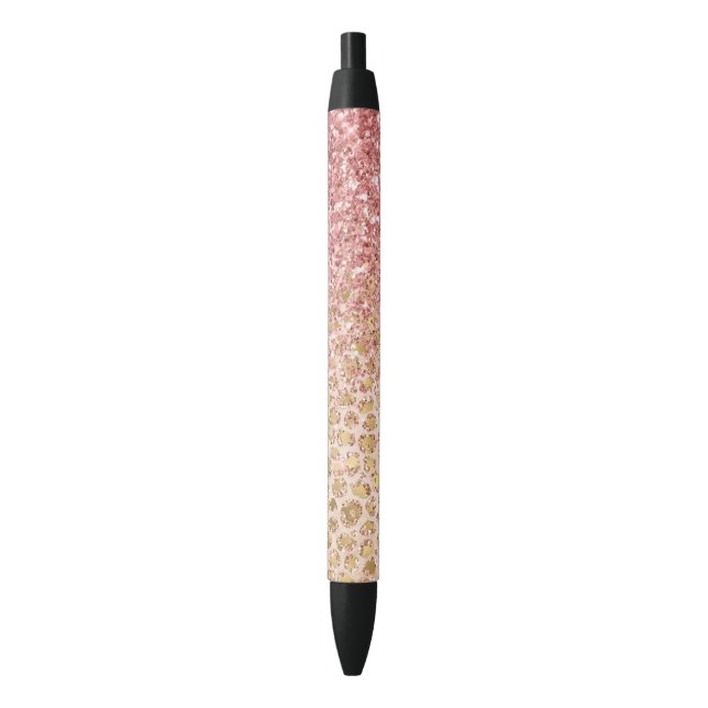Stylo Noir Parties scintillant rose Empreinte de léopard d'or (devant Vertical)