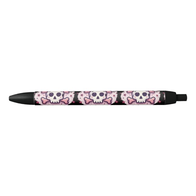 Stylo Noir Pastel Pink Skull and Crossbones (Devant)