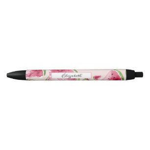 Stylo Noir Pastèque Rose Aquarelle Mignonne