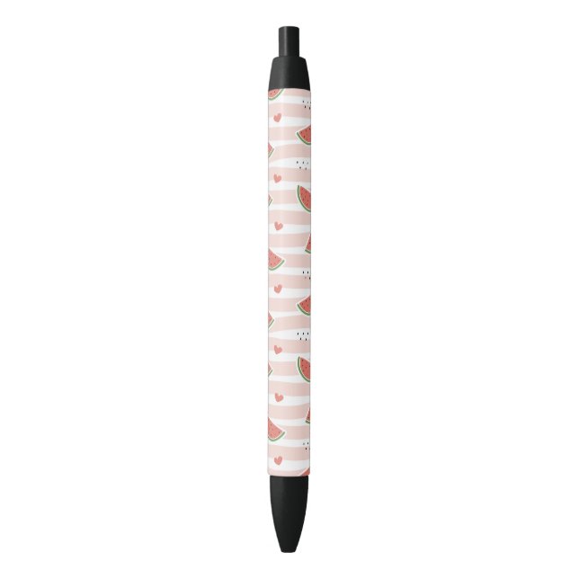 Stylo Noir Pastèques rouges, Coeurs, Grandes Pâtes, Motif d'é (devant Vertical)