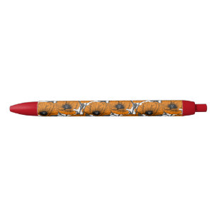 Stylo Noir Pavot orange sur blanc