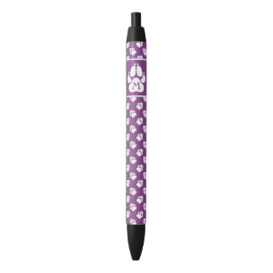Stylo Noir Paw Chien Purple & Blanc Motif Et Monogramme Perso