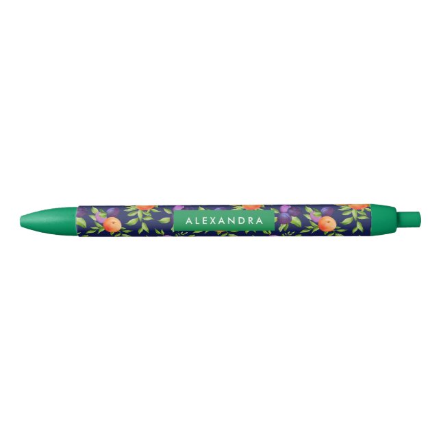 Stylo Noir Peaches Plums Purple Cute Fruit Motif botanique (Devant)