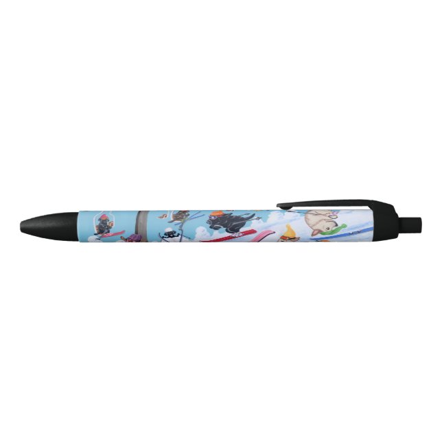 Stylo Noir Peinture de ski de Labradors d'amusement d'hiver (Haut)
