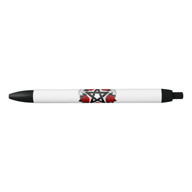 Stylo Noir Pentagramme aux roses rouges (Devant)