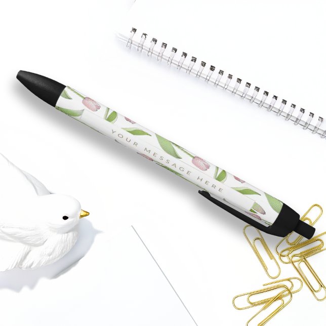 Stylo Noir Personalized Modern Pink Tulip Flower (Créateur téléchargé)