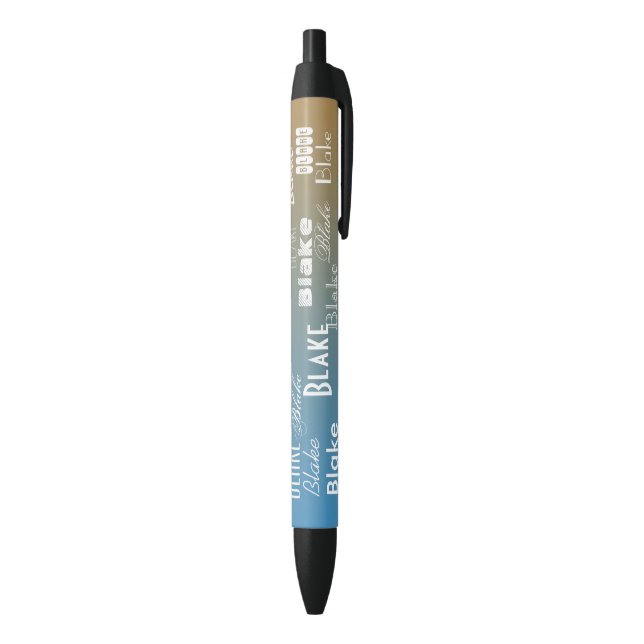 Stylo Noir Personalized Name Blue peach sunset   (Bas (Vertical))