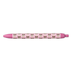 Stylo Noir Personnalisé mignon Pembroke Welsh Corgi rose