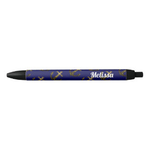 Stylo Noir Personnaliser Yellow Gold scintille Ancre Navy Blu