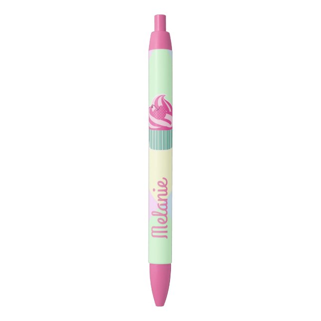 Stylo Noir Petit gâteau rose mignon et couleurs en pastel (devant Vertical)