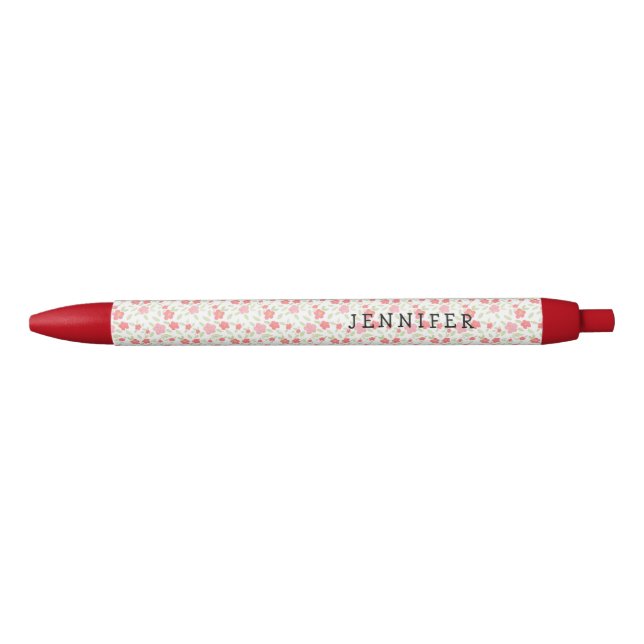 Stylo Noir Petite Fleurs rouges minuscules (Devant)