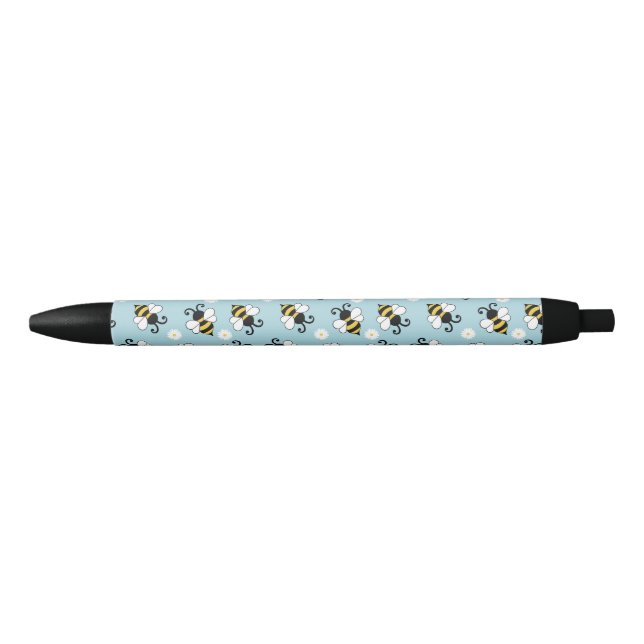 Stylo Noir Petites abeilles mignonnes et fleurs marguerites m (Devant)
