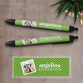 Stylo Noir Photo avec Modern Chevron Pattern and Custom Nom